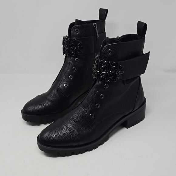 Karl Lagerfeld Pippa Embellished Black Combat Boots Size 8.5 - Picture 1 of 7